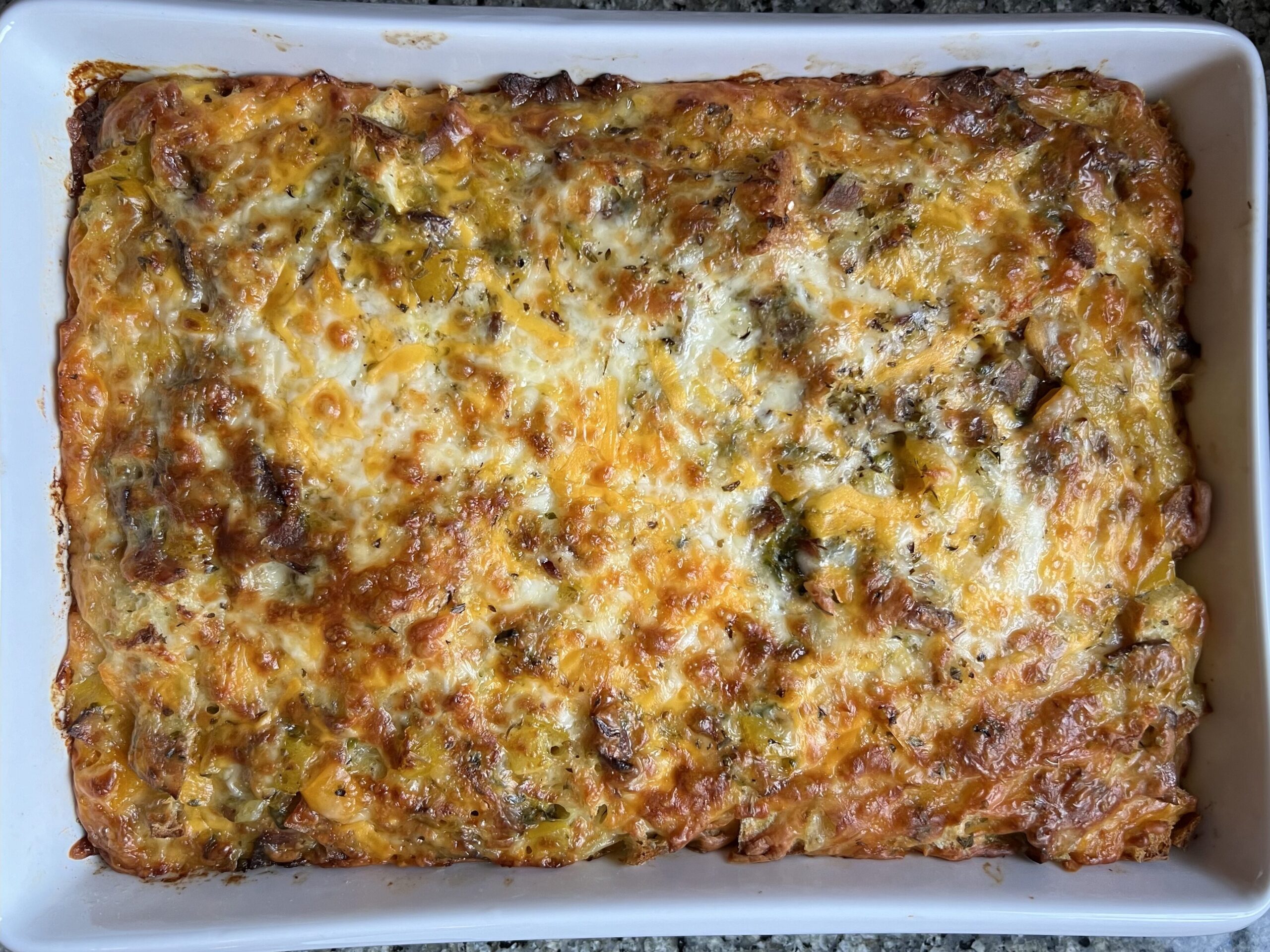 Green Chile, Bacon, and Pepper Strata